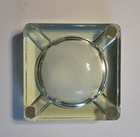 Ashtray 1960 s Art Deco Clear green Tint Square Heavy Glass