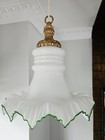 Art Deco Chandelier Opaline Milk   Green Glass Ruffle Pendant Light Fixture 