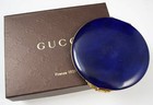 Vintage Gucci Cobalt Blue Compact Mirror W  Box Purse Accessory Gold Tone