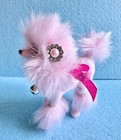 New Fluffy Pink Poodle Dog W  Flower Button  Bell   Bow Christmas Ornament - 5   