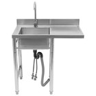 Commercial Kitchen Sink Prep Table With Faucet 304 Stainless Steel Freestanding
