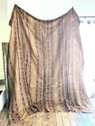 Large Antique French Damask Silk Empire Style Striped Fleur De Lys Curtain C1920