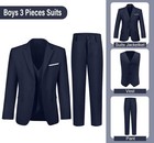 Boy s Silm Fit Suit 3 Piece Formal Suits Jacket Tuxedo For Wedding Blue Size 10