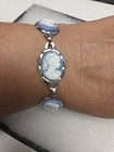 Vtg Silver Tone Blue White Resin Cameo Bracelet