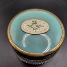 1950s Art Deco Ribbed Floral Glass Vanity Dresser Powder Jar With Lid  flaws 