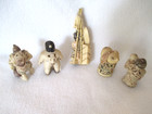 Vintage Lot Of 5 Netsuke Miniature Carved Figures Sumo Villagers Masks
