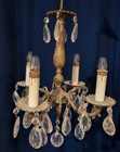 Vintage Petite Ornate Bonny Spanish 4 Light Brass French Lead Crystal Chandelier