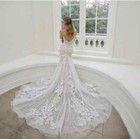 Lace Appliques Mermaid Wedding Dress Spaghetti Straps Backless Bridal Gown Train