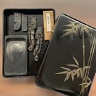 Calligraphy Set Ink Stone Dragon Brush Holder Bamboo  Vintage Suzuri Grinder