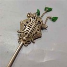 Chinese Old Tibetan Silver White Copper Hand Carved Shou Jade Hairpin Statues