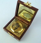 Maritime Antique Brass Compass In Wooden Box Vintage Steampunk Style