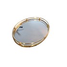 Vintage 70s Mid Century Modern Mcm Oval Metal Orb Mirrored Tray Vanity Barware