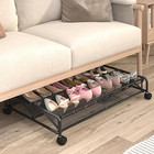 Under Bed Shoe Storage With Wheels Space Saving Metal Shoe Rack Organizer Slide