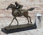 Horse Racing Fan Thoroughbred Horse Jockey Racetrack Bronze Statue Sculpture Art