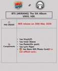 Bts  arirang  The 5th Album Vinyl Ver vinyl lp  sleeve poster lyric Paper gift