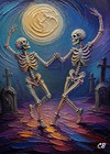 Skeletons Dance Under Full Moon   Aceo Art Card   Halloween