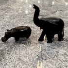 Vtg Heavy Hardwood African Hand Carved Ebony Figurines - Hippopotamus   Elephant