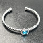 David Yurman 925 Silver  Cuff  4mm Sapphire Bracelet Size M  6-7 Inches