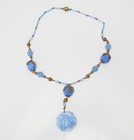 Fabulous Antique Lilac Color Chiseled Rose Flowers Czech Glass Art Deco Necklace