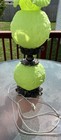 Vintage Fenton Poppy  gone With The Wind  Lamp In Lime Green Satin Glass 23   tall