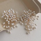 White Cluster Pearl Earrings Gold Metal Clip On Screw Back Cascading Handmade