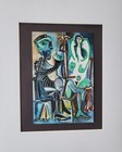 Pablo Picasso  painter And Model    Mounted Offset Color Lithograph 1971