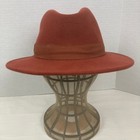 Made In Italy Fedora Hat 58 Red Rust Wool Felt Ribbon Trim Waterproof Fall Y all