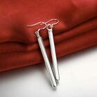 Women   s 925 Sterling Silver Plated Vertical Solid Bar Drop Dangle Hook Earrings