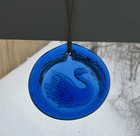 Vintage Cobalt Blue Pressed Glass Swan Round Sun Catcher 3 25  With Hanger