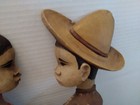 Vintage Wall Folk Art Mexican Girl And Boy Carved Out Of Wood Pair 13 