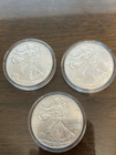     lot Of 3 American Bu Sil ver Eagle Coins 2023 1oz  Fine Sil ver