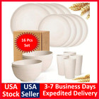 16 Piece Dinnerware Set  Kitchen Wheat Straw Dinnerware Set  Black  Serves 4