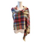 Oversized Plaid Blanket Scarf Shawl Wrap Red Green Tartan Fringe Winter Cozy 