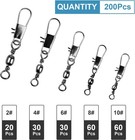 200 Pcs Fishing Rolling Ball Bearing Barrel Swivel  Safety Snap Connector Assort