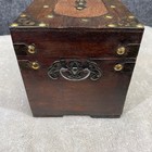 Vintage Wooden Treasure Chest Keepsake Box Brass Studded Dark Wood Storage Latch