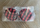 Christmas Ornament Sparkly Snowman Head W red black Plaid Hat 5   x3    Set Of 2