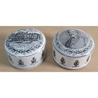 Vintage Vmi Staffordshire Trinket Box Pair     Robert E  Lee   Parade Ground Scene