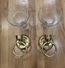 Vintage Pair Of  Brass Wall Sconce Candle Holders With Glass Globes