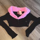 Heaven Marc Jacobs Cropped Knit Cardigan Pink Faux Fur Collar S Nwt Never Worn