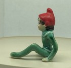 Cute Vintage Sitting Green Elf Pixie Gnome W  Red Hat - 3  Tall