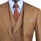 Vinci Men s Light Brown Textured 3pc Modern Fit Suit W  Adjustable Waist - New