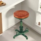 Vintage Tractor Bar Stool Swivel Height Adjustable Wooden Seat Antique Green