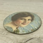 Vintage Antique Celluloid 2 5    Pocket Purse Mirror Pretty Lady Holding Rose 