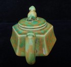 Vintage Chinese Natural Green And Orange Glazes Hexagonal Teapot  hongzhi  Mark