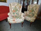 Pair Of Hickory Chair Wingback Chairs With Crewel Embroidery Upholstery