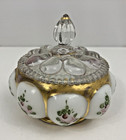Vtg Fenton Charleton Rose Glass Powder Jar With Lid