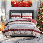  Christmas Quilt Set Size 3-piece Xmas Bedspread Coverlet King Red Stripe Deer