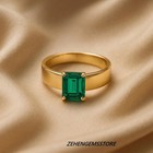 Lab Created Emerald Ring 925 Sterling Silver Gold Plated Solitaire Ring