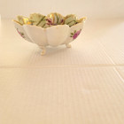 Antique Hand Painted Porcelain Footed Bowl W  Purple Irises   Gold Gilding
