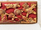 Chinese Asian Wood Carving Relief Panel Birds Flowers Red Gold Antique Vtg 8 5   